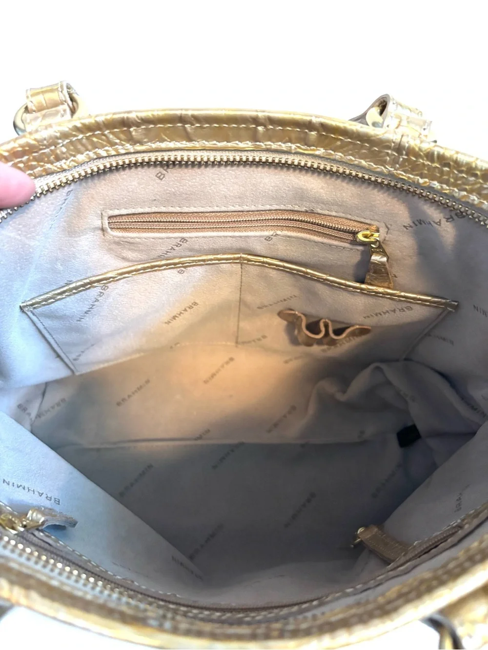 Rare New Brahmin Croc Mini Arno Fizz Glossy Gold Tan NWT
